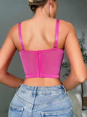 Floral Embroidery Corset Top Mesh Push Up Cami Crop Top