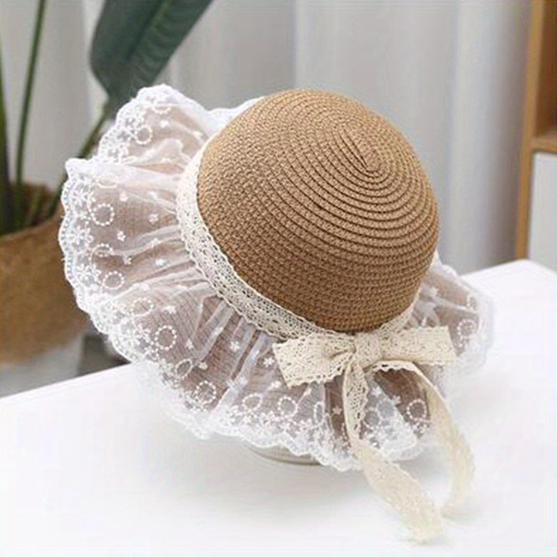 Kids' Straw Bucket Hat Set for Beach Sun Protection