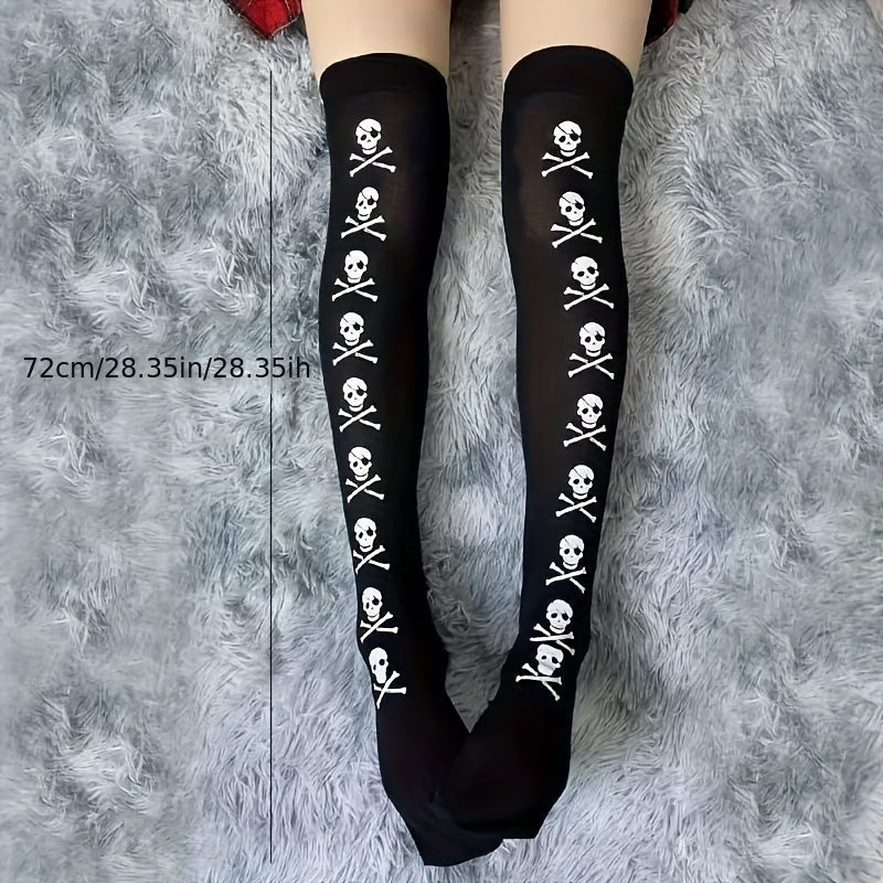 Skull Print Thigh High Socks Halloween Party Cosplay Over The Knee Socks