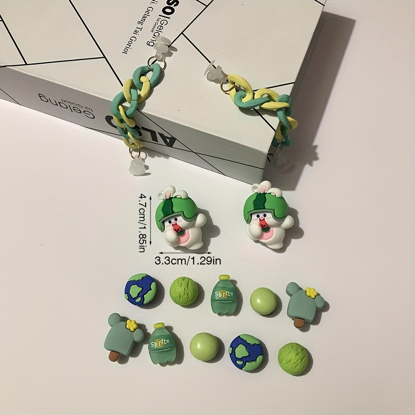13pcs Green Rabbit Shoes Charms for Clogs Sandals - Boys Girls Accessories