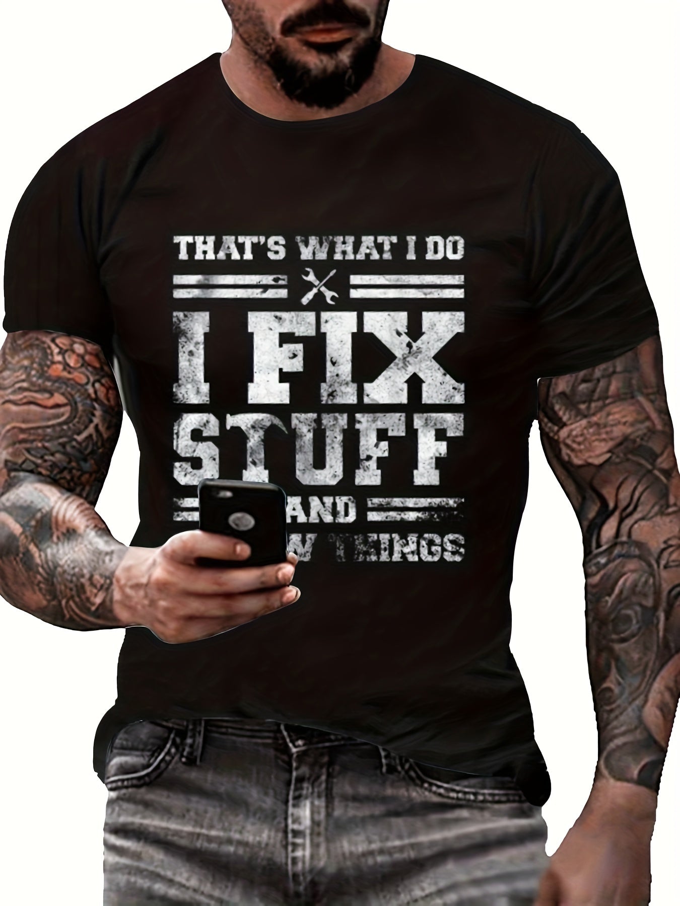 Men's Fix Stuff Letter Print Tee Top for Summer