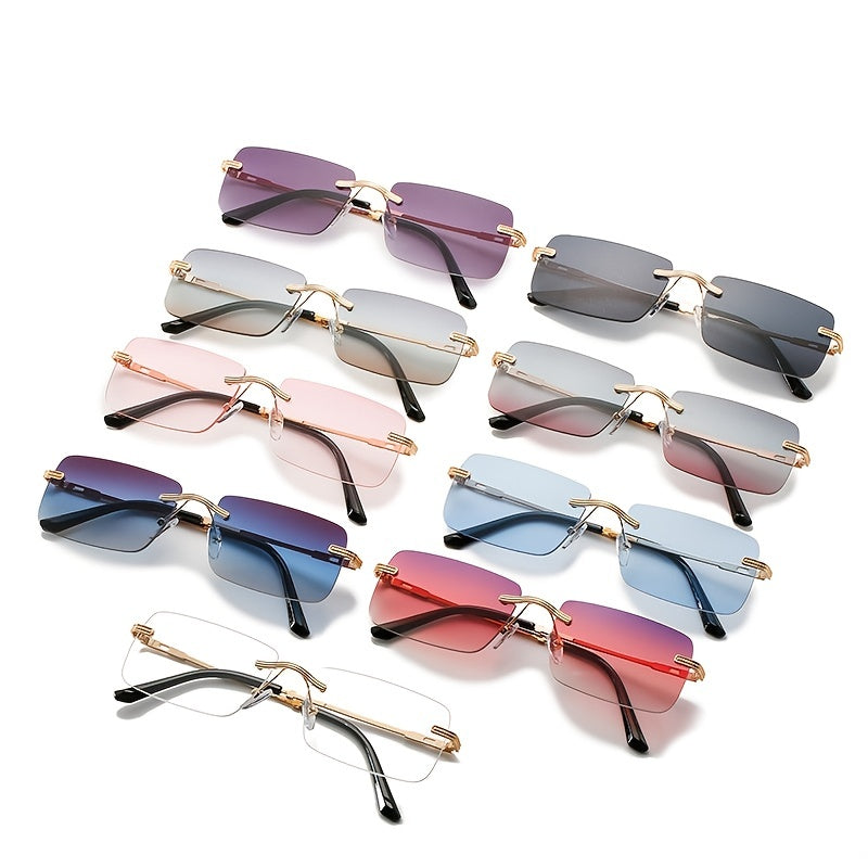 Stylish Ombre Lens Rimless Glasses Vintage Square Sunglasses For Women
