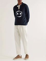 Smile Face Pattern Knit Polo Shirt Men's Casual Lapel Pullover Sweater