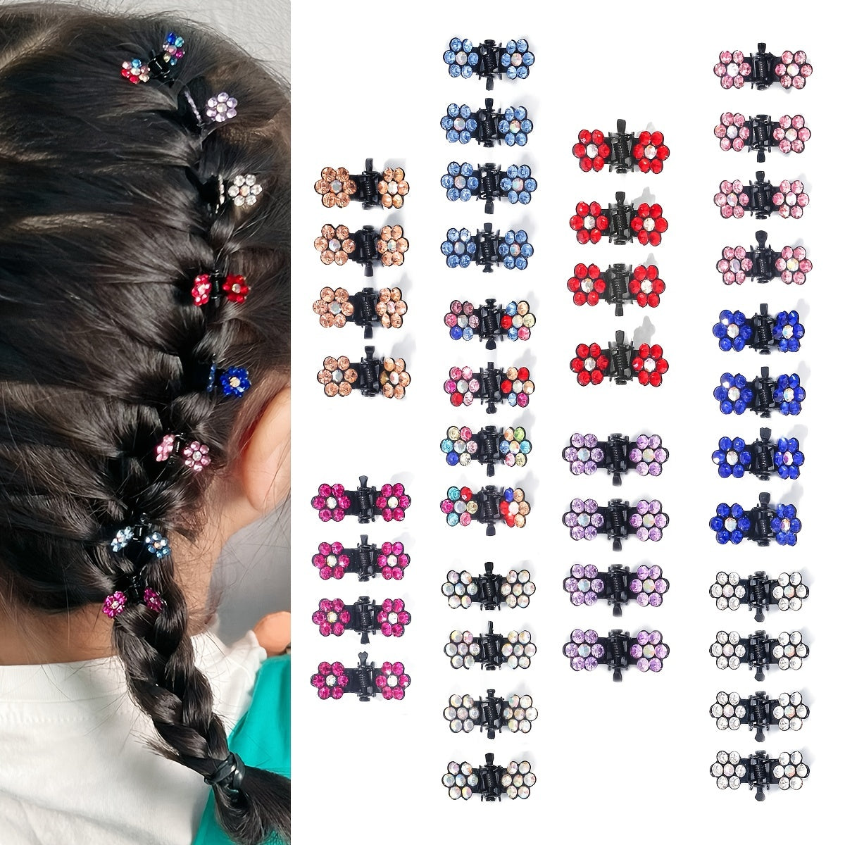 12pcs Mini Hair Claw Clips Non Slip Glitter Rhinestone Flower Claw Clip