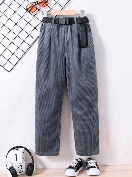 Boys Corduroy Long Pants with Belt for Spring and Autumn