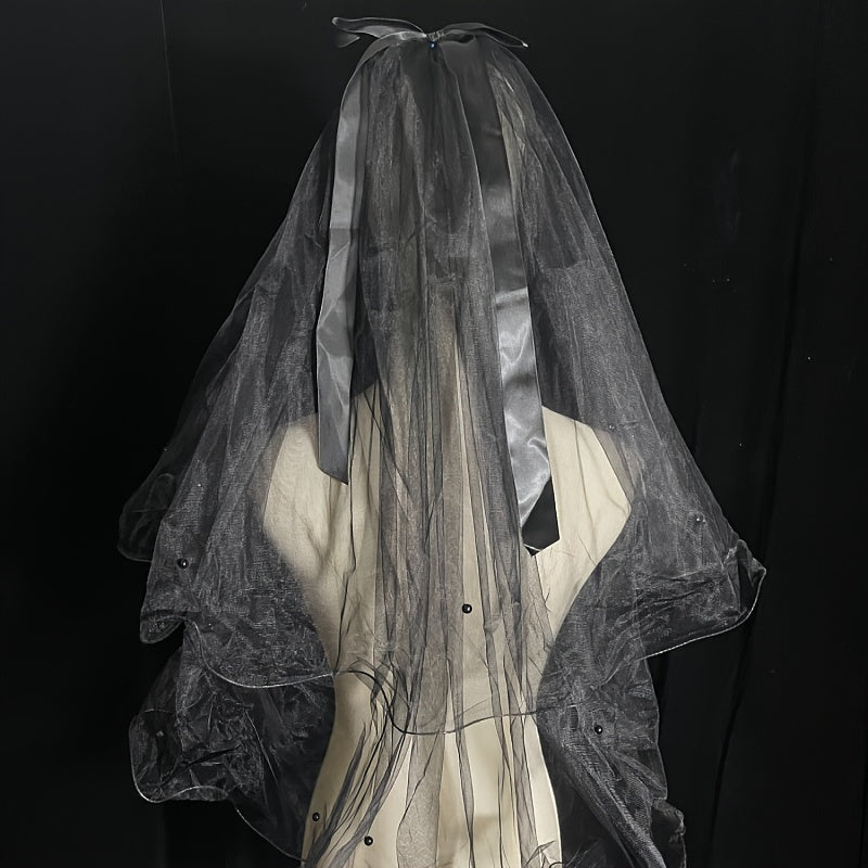Bride's Pearl Bow Veil Head Jewelry