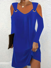  Casual Dress Women's Plus Solid Cold Shoulder Long Sleeve Mini Dress