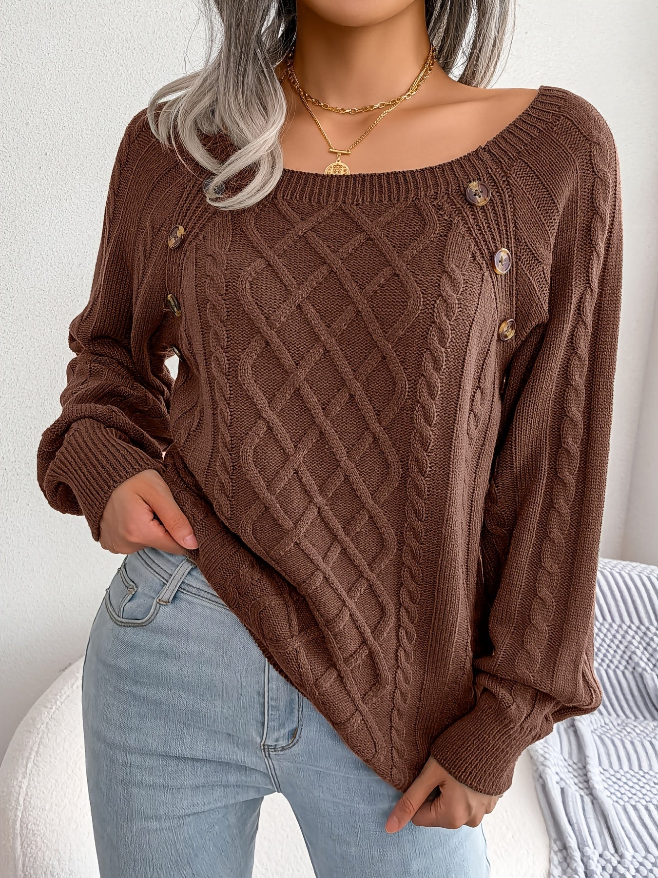 Women's Lantern Sleeve Textured Sweater