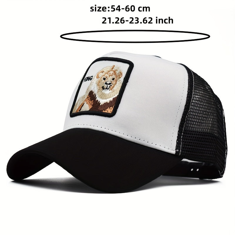 Lion Embroidery Patch Baseball Cap Mesh Trucker Hat Adjustable Sport
