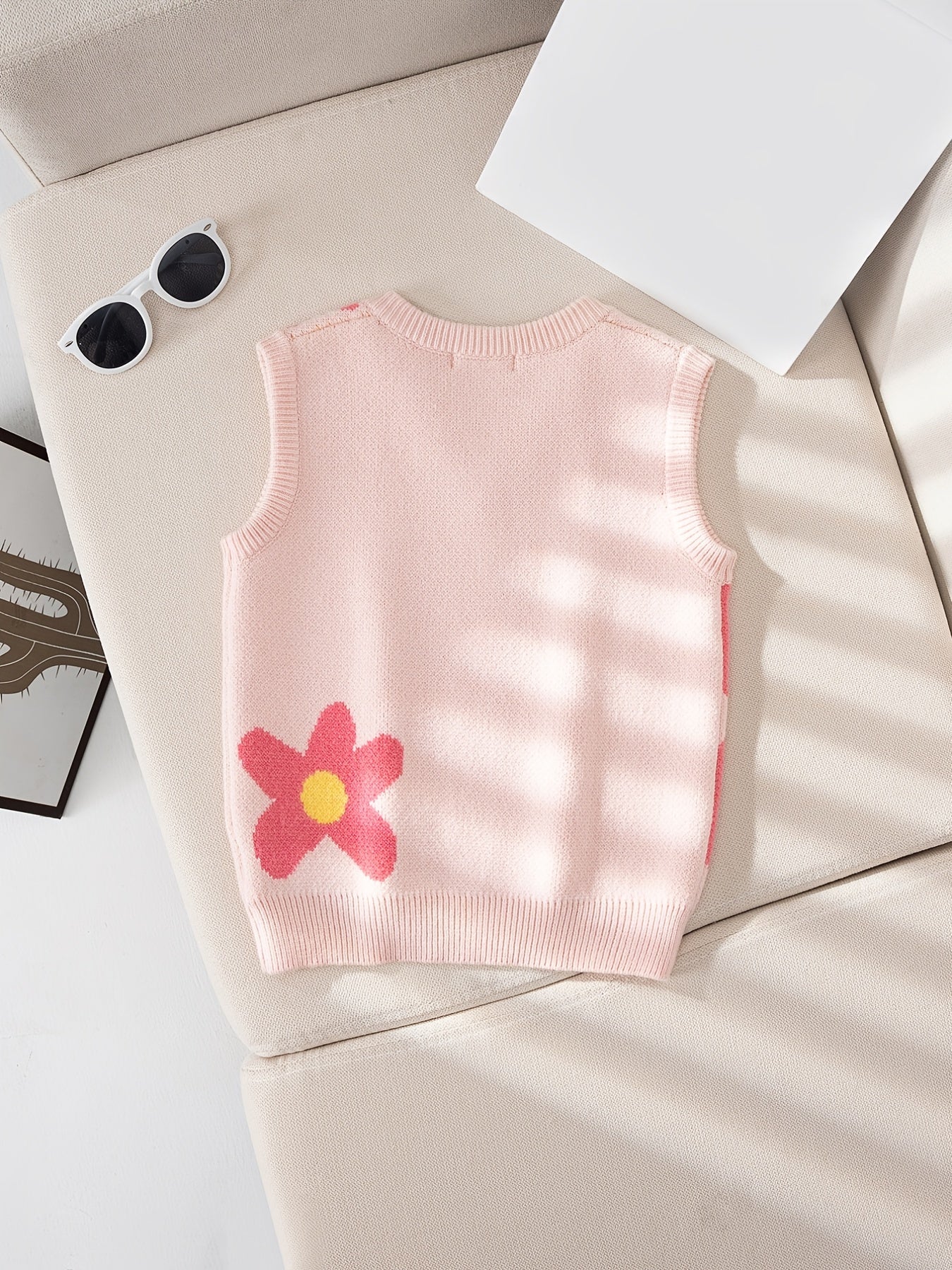 Girls Casual Floral Print V neck Sweater Vest