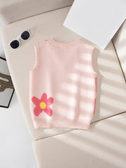 Girls Casual Floral Print V neck Sweater Vest