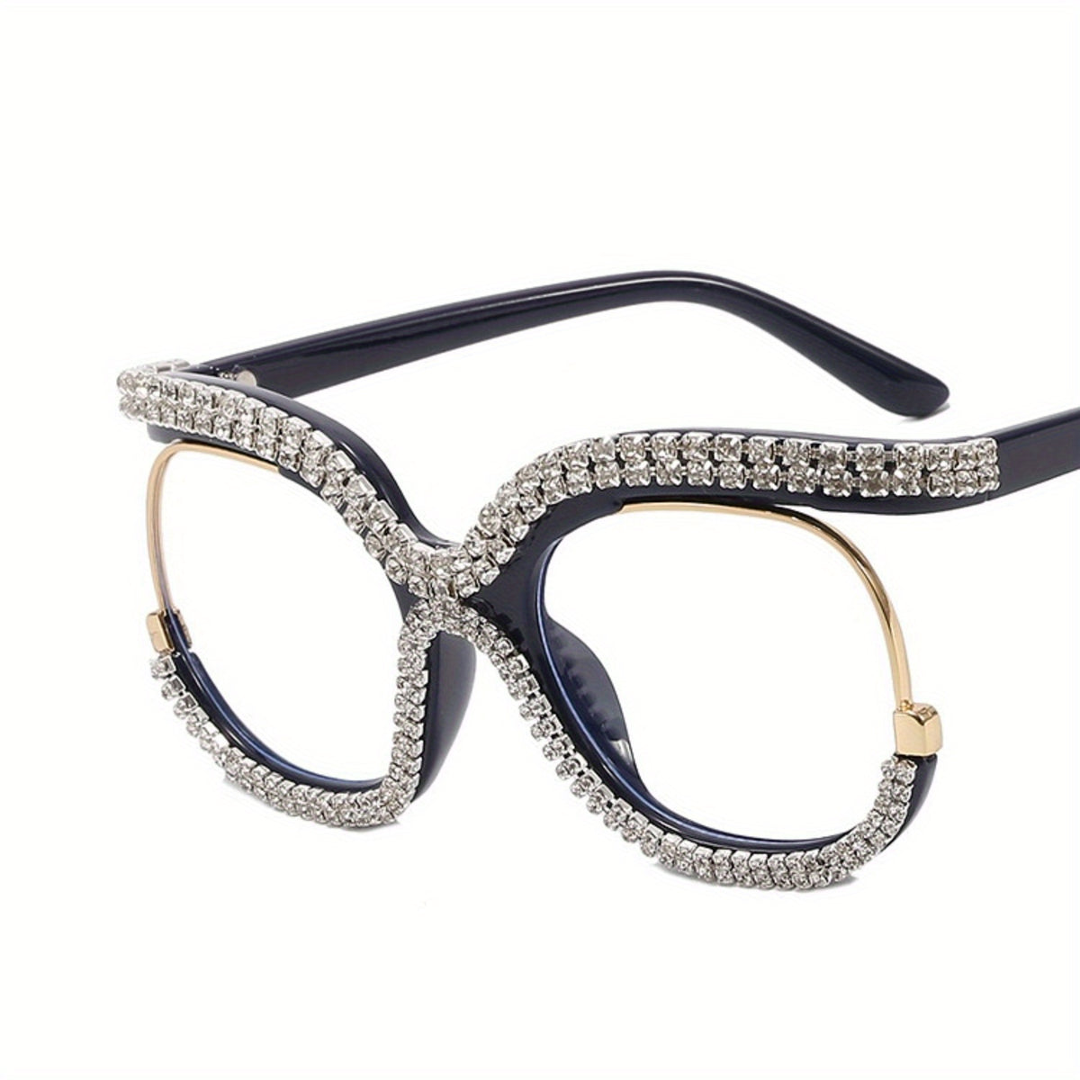 Clear Lens Glasses For Women Men Rhinestone Decor Eyeglasses