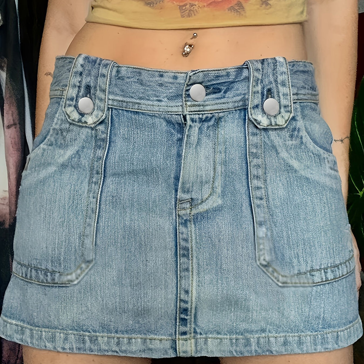 Slim Fit Denim Skirt Slash Pockets Street Style