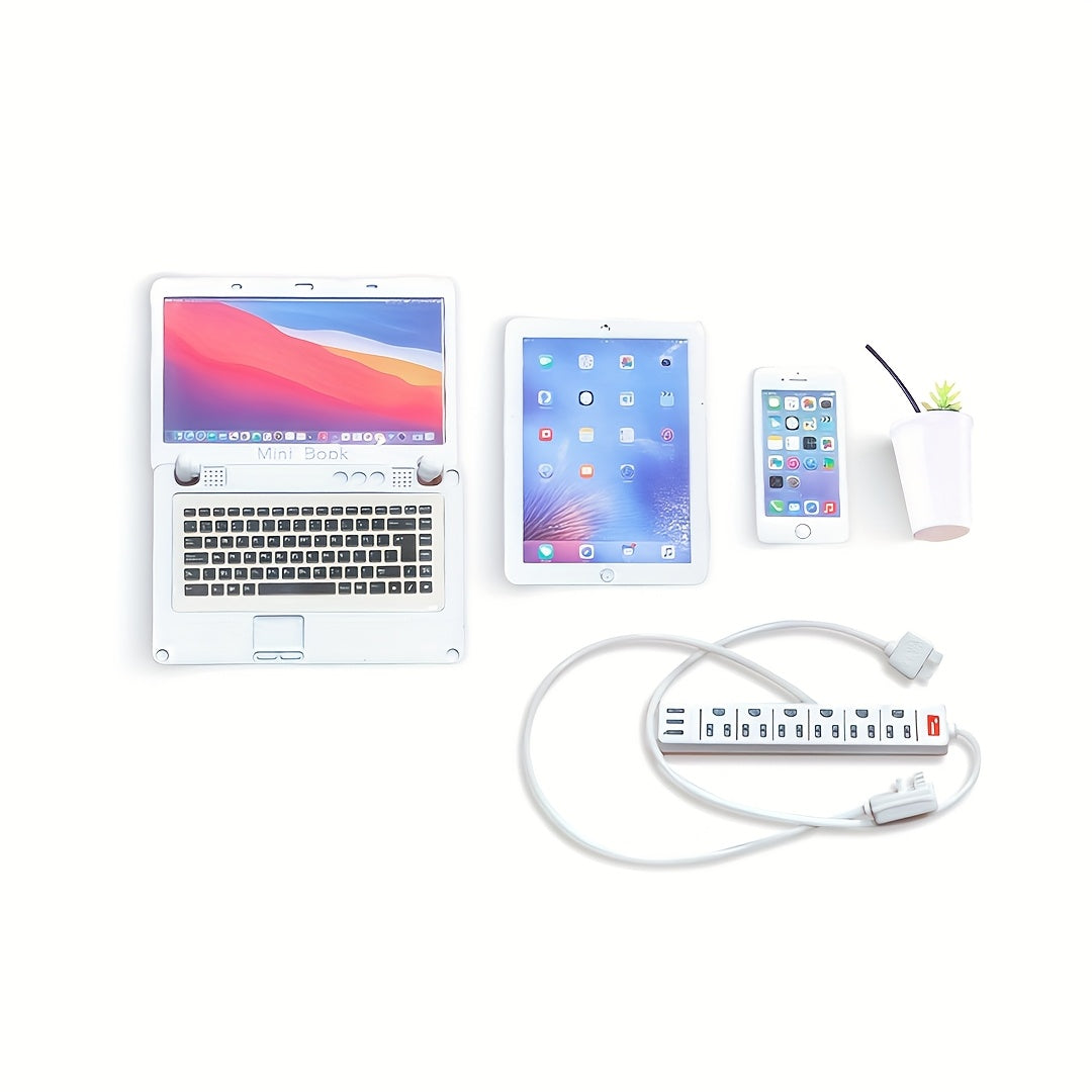 5pcs 1:6 Scale Digital Device & Coffee Set Metal Smartphone Tablet Laptop Alloy