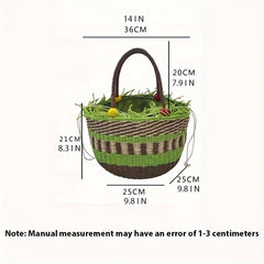 Beaded Straw Handheld Basket Bag with Tassels