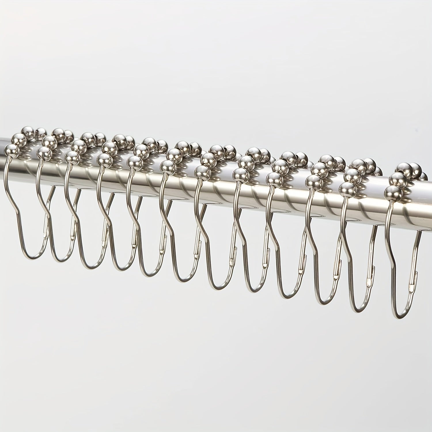 12pcs Stainless Steel Shower Curtain Rings Roller Ball Hooks