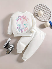 Mermaid Graphic Pullover & Pants Set - Baby Girl Casual Outfit
