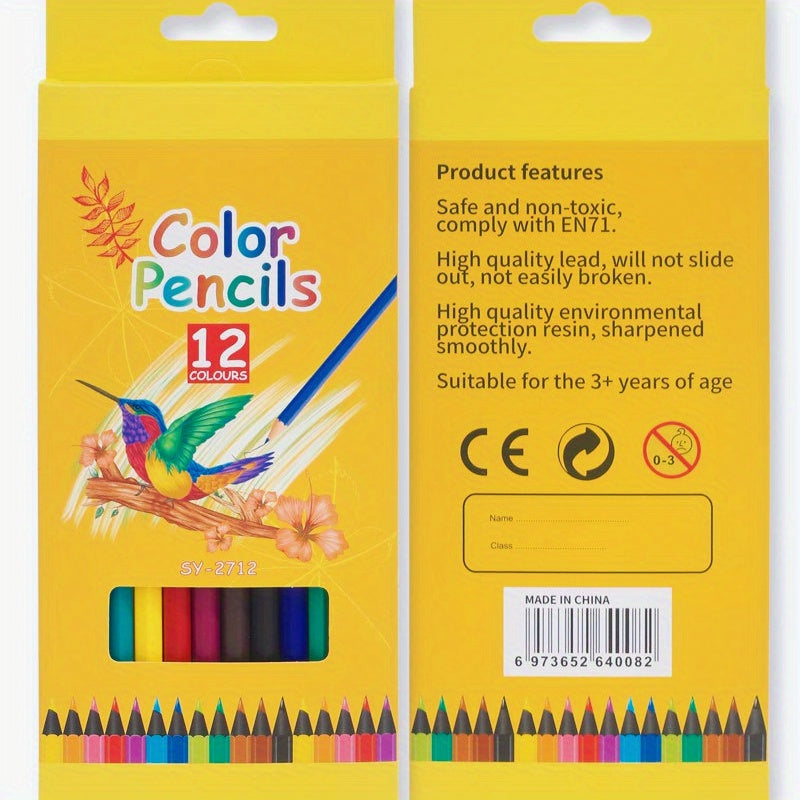 12 Pencil Set with Hexagonal Rods - Durable and Smooth Coloring Pencils