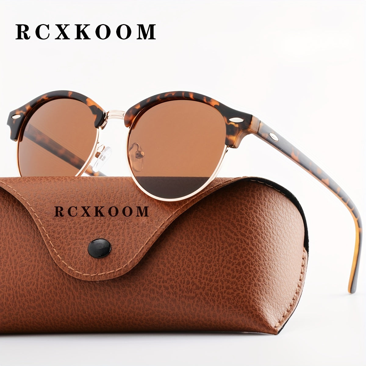Half Frame Round Polarized Sunglasses Vintage Driving Semi Rimless Eyewear