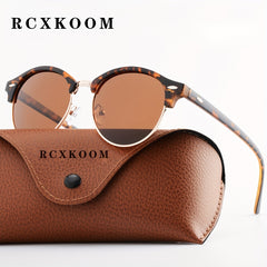 Half Frame Round Polarized Sunglasses Vintage Driving Semi Rimless Eyewear