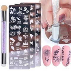 Nail Art Stamping Plates Set with Brush and Mold