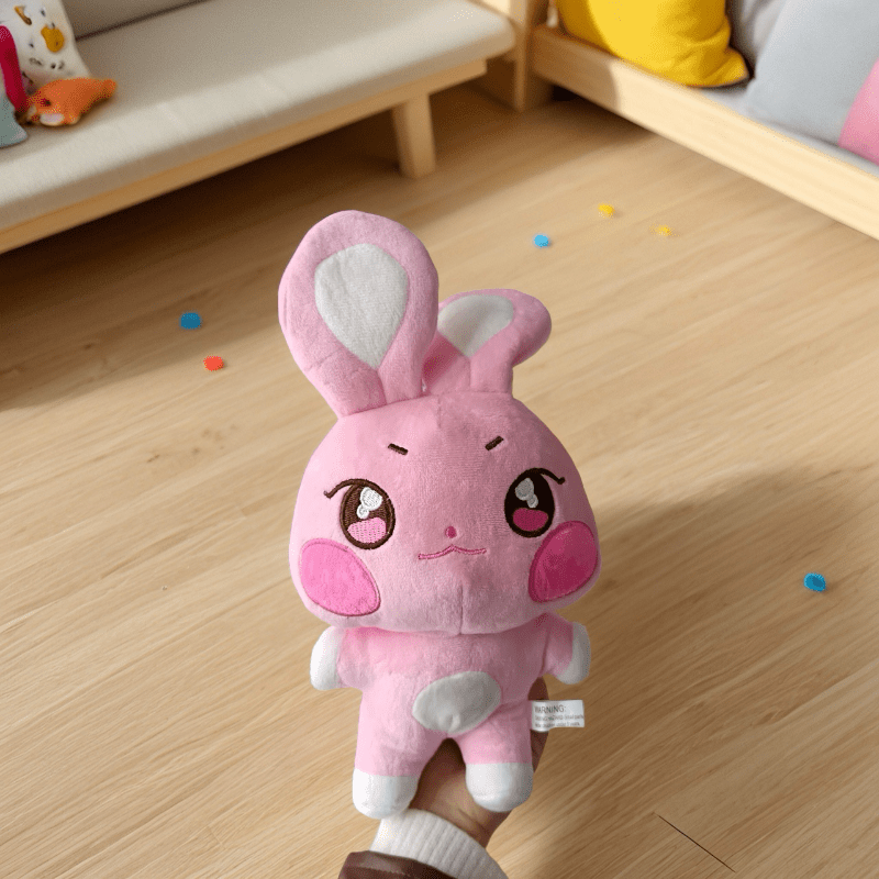 Anime Bunny Plush Doll with Expressive Eyes & Fluffy Ears in Pastel Colors