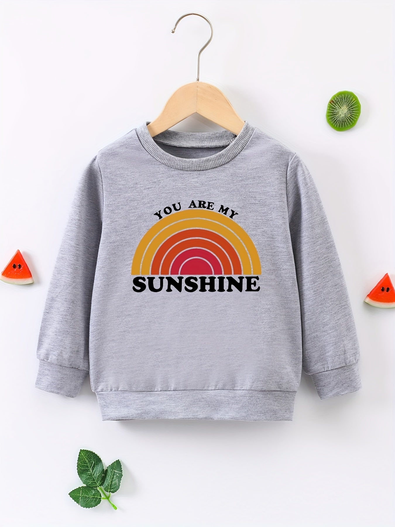 Rainbow Graphic Round Neck Pullover Girls Sweatshirt