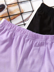 2pcs Girls' Contrast Binding Sports Shorts Set For Yoga Outfit