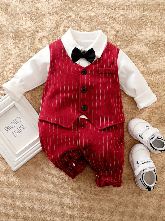 Striped Bow Tie Long Sleeve Baby Bodysuit