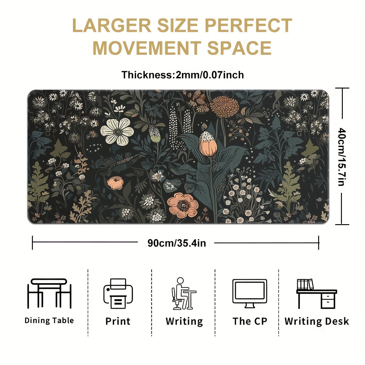 Boho Flowers Large Gaming Mouse Pads Non Slip Office Desk Mat