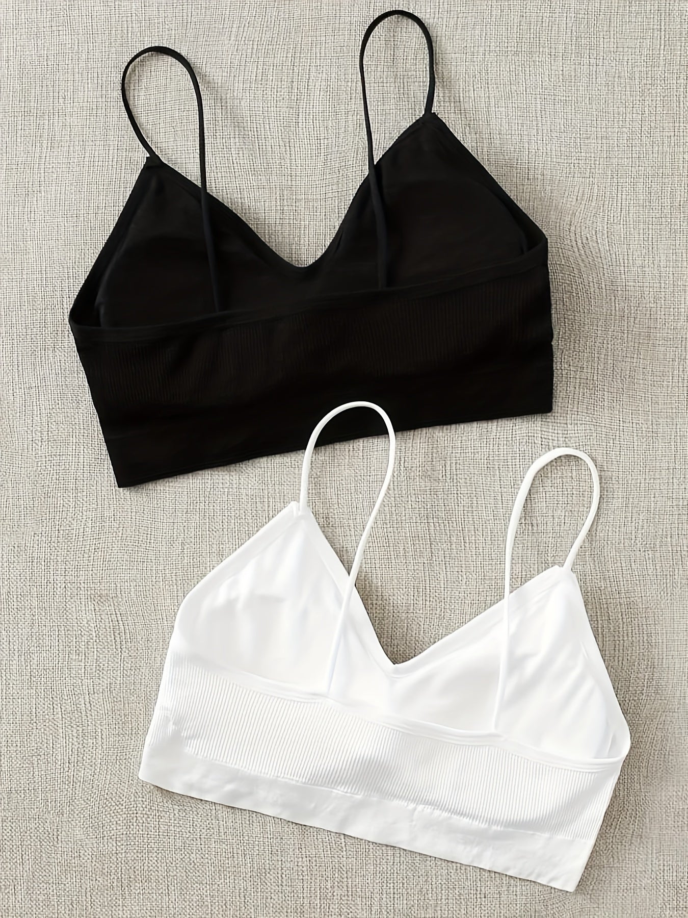 3pcs Solid Ribbed Wireless Bras Comfy Stretch Intimates Bra Women's Lingerie