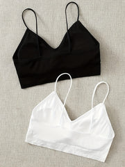 3pcs Solid Ribbed Wireless Bras Comfy Stretch Intimates Bra Women's Lingerie