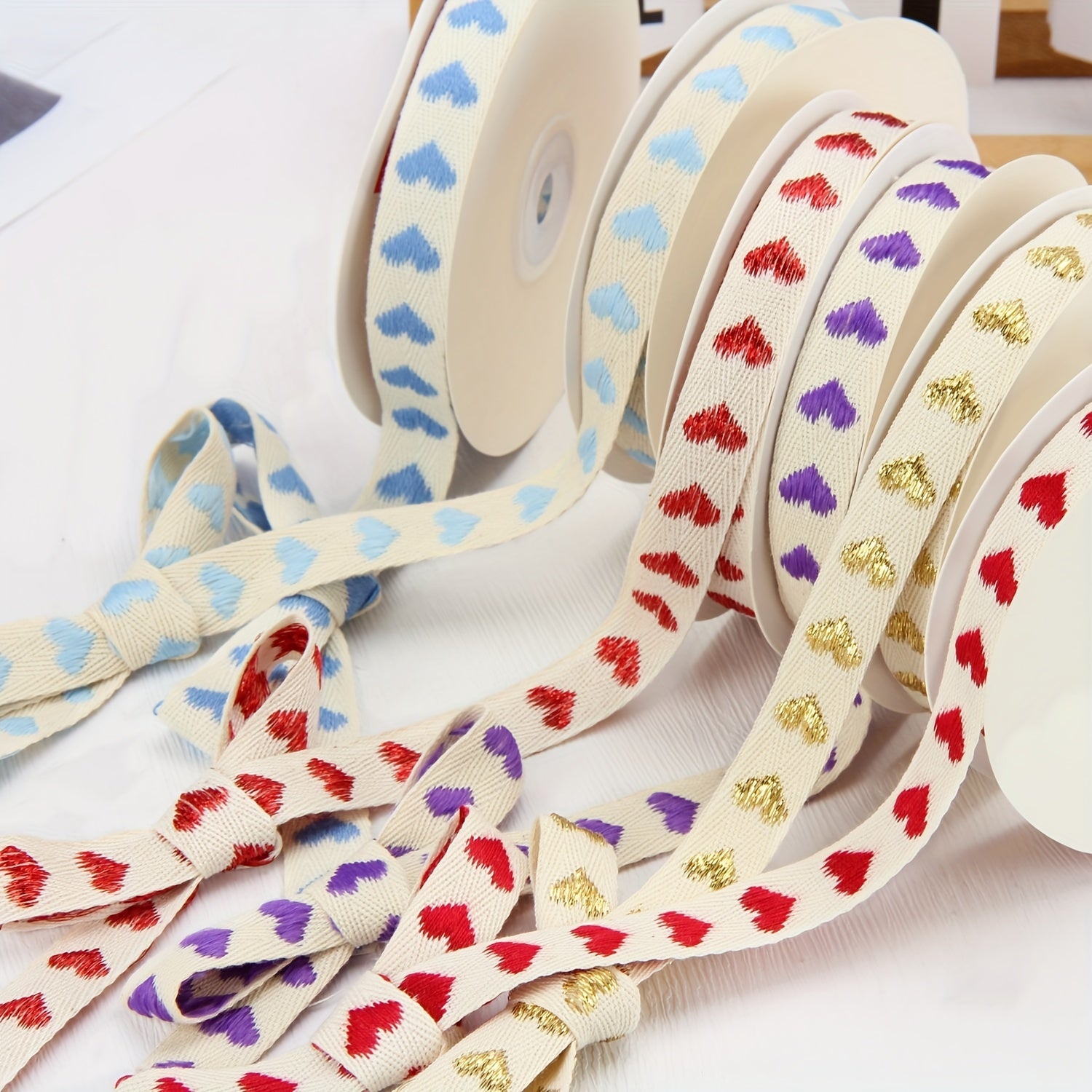 9m Embroidery Peach Heart Webbing Flower Gift Wrapping Cake Baking Packaging