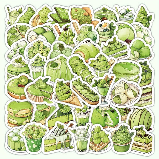 55pcs Green Tea Anime Stickers for Laptops Water Bottles Gift Bags
