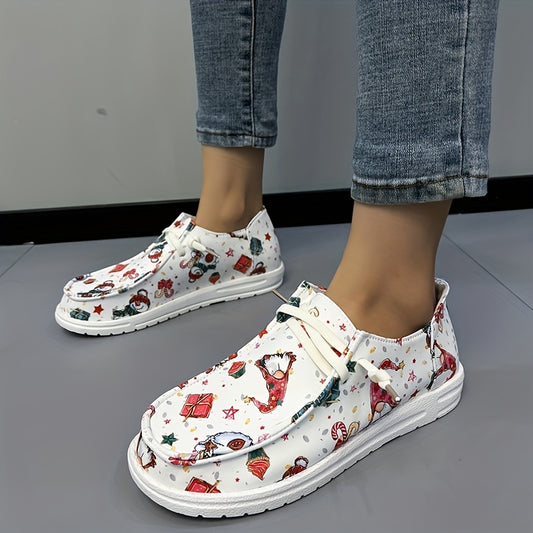 Women's Christmas Lace up Canvas Shoes Non slip Flats