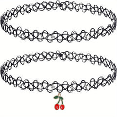 2pcs Butterfly Cherry Pendant Choker Necklaces for Women Girls Teens