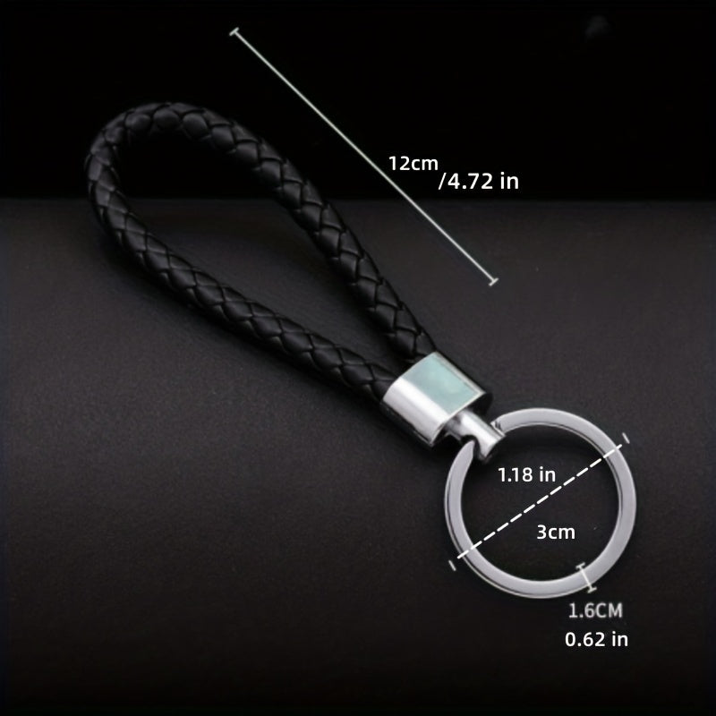 Braided PU Leather Bracelet Keychain Customizable Key Ring Purse Charm
