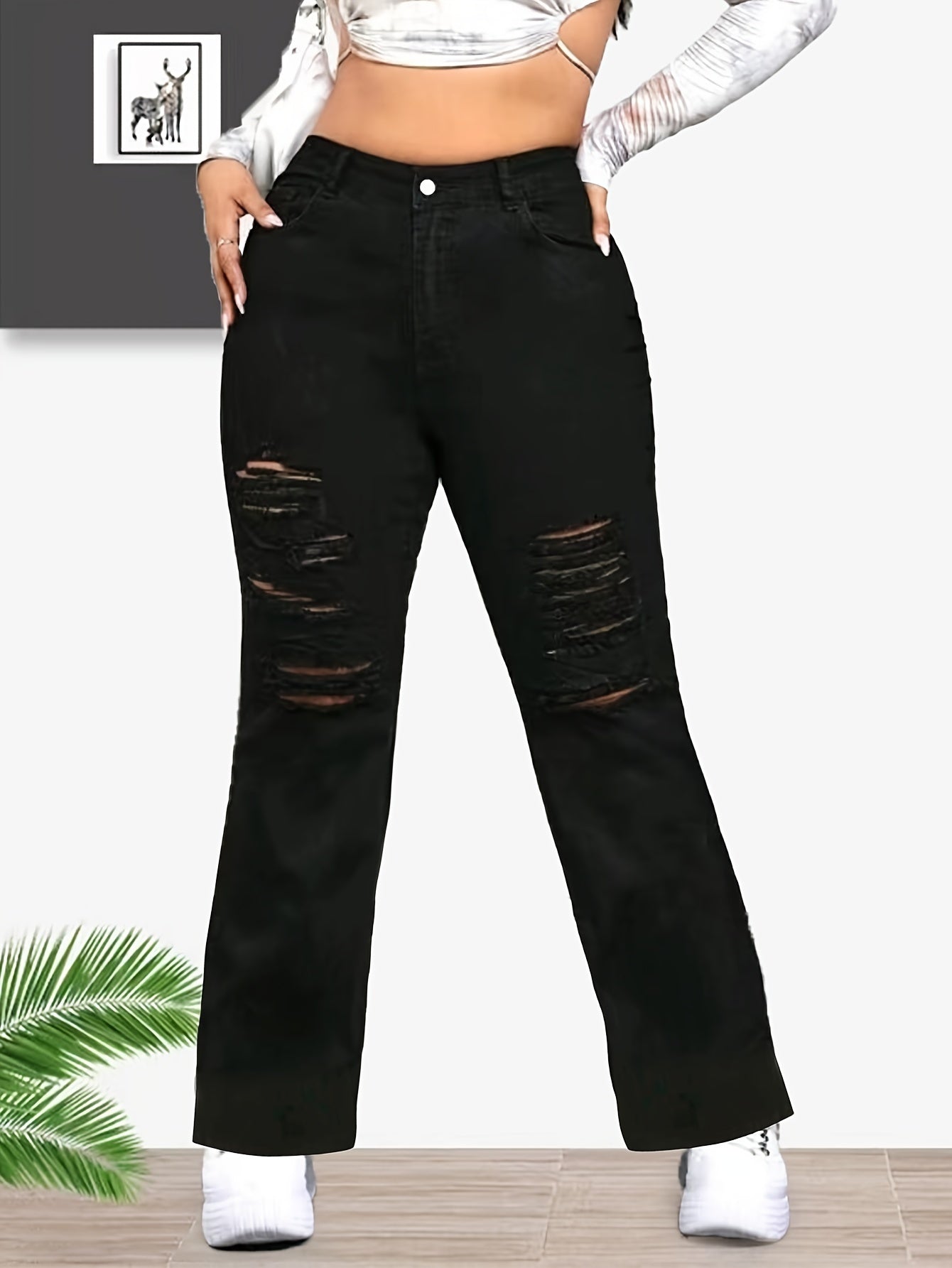  Ripped High Rise Flared Leg Jeans