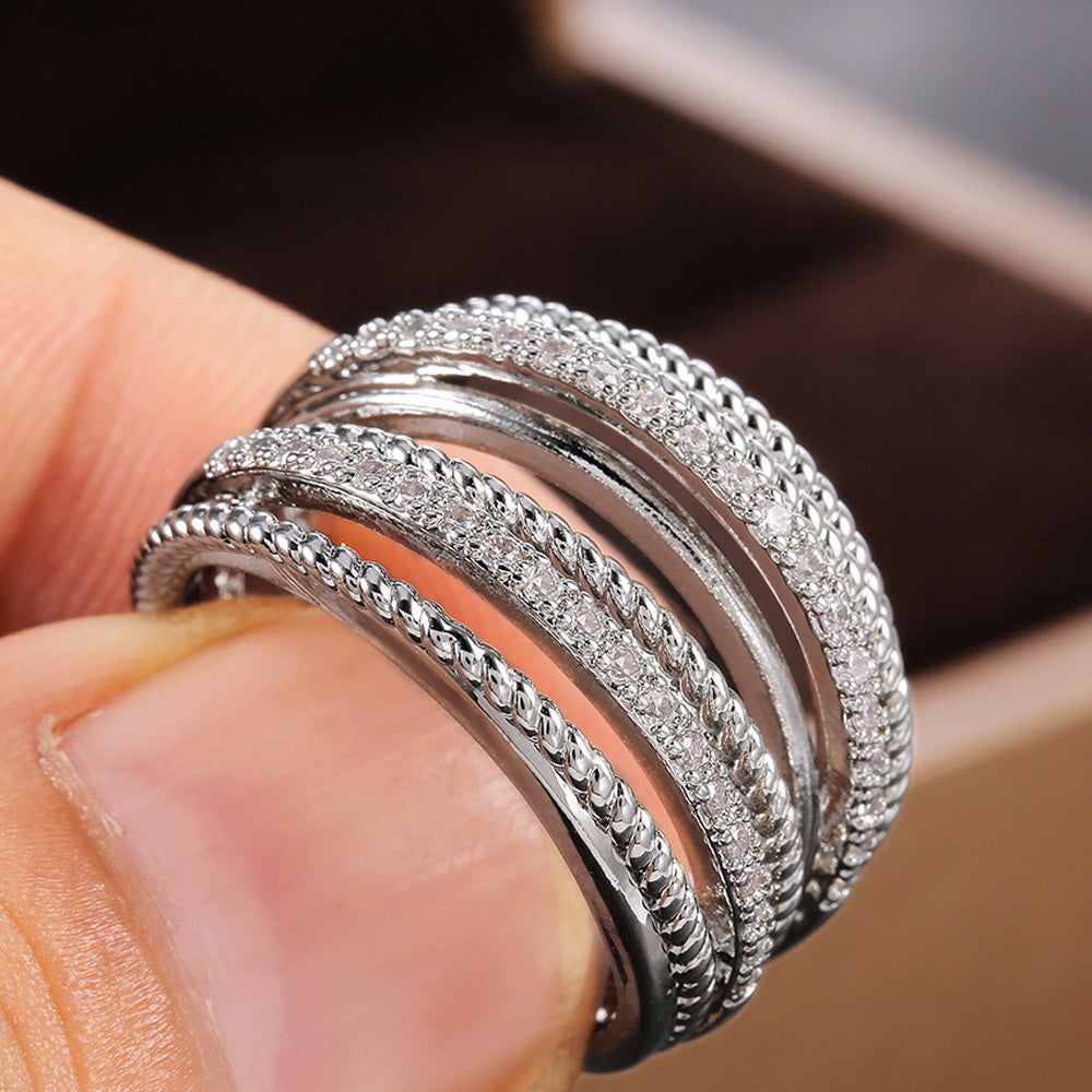 Romantic Rhinestone Cut Out Copper Ring Bracelet
