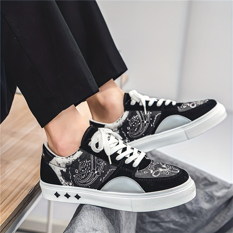 Men's Graffiti Print Lace-up Skate Shoes Lightweight Walking Sneakers