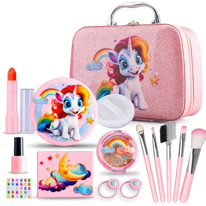 15pcs Pink Unicorn Toy Set Featuring Rainbow and Cloud Designs