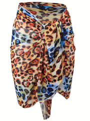  Leopard Pattern Wrap Cover Up Skirt