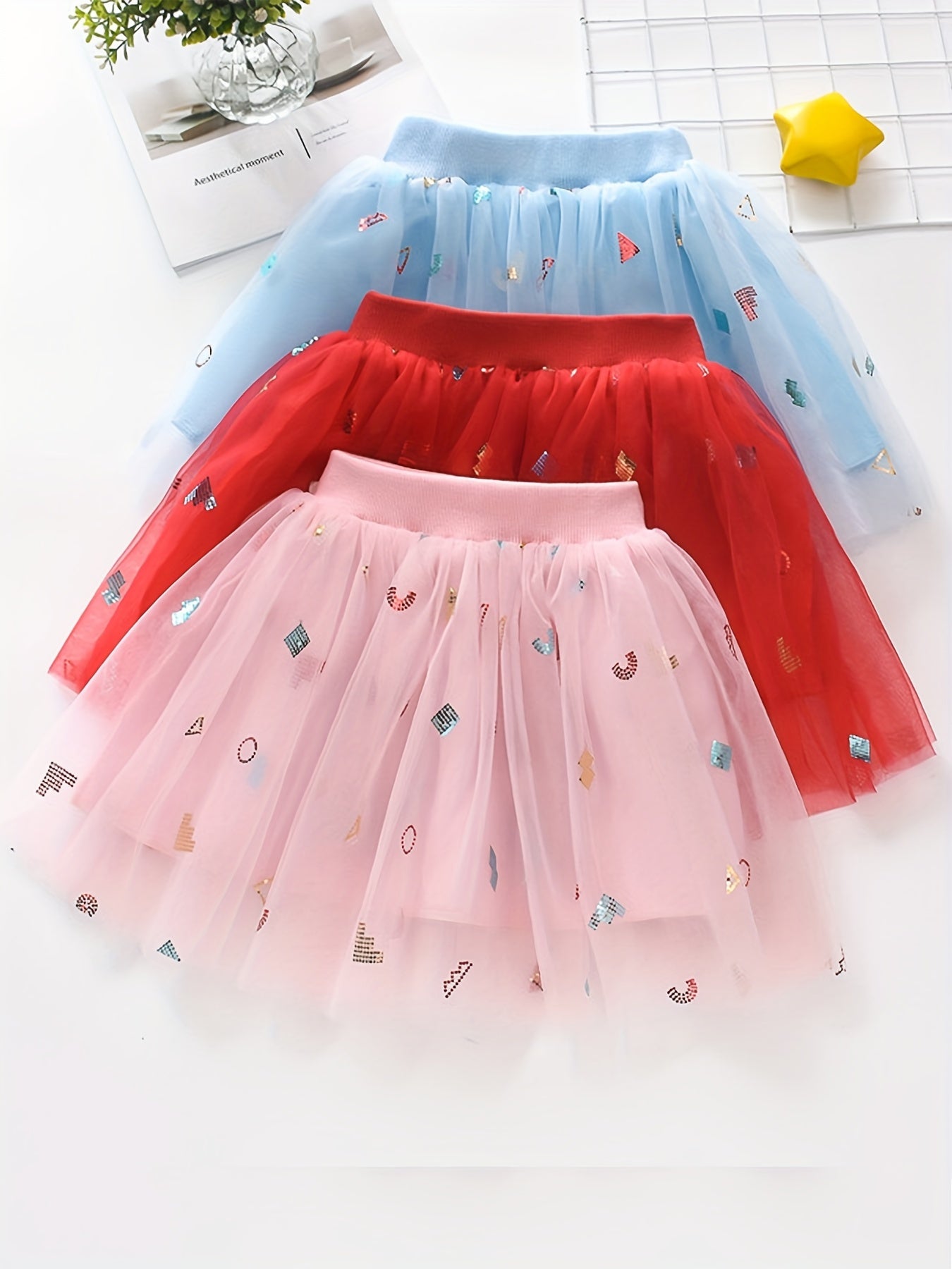 Toddler Girls Sequin Tutu Skirt Mesh Skirt For Summer Party Dance Performance