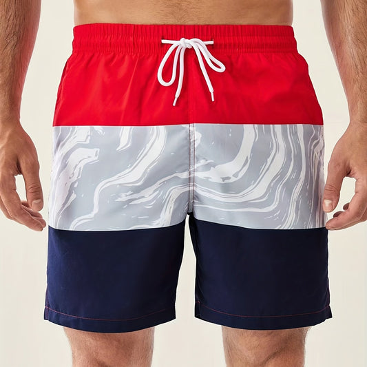Men's Block Swim Trunks Mesh Lining Swim Shorts