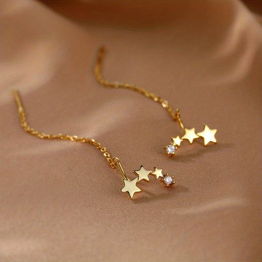 Long Chain Tassel Star Earrings Copper Zircon Jewelry Gift