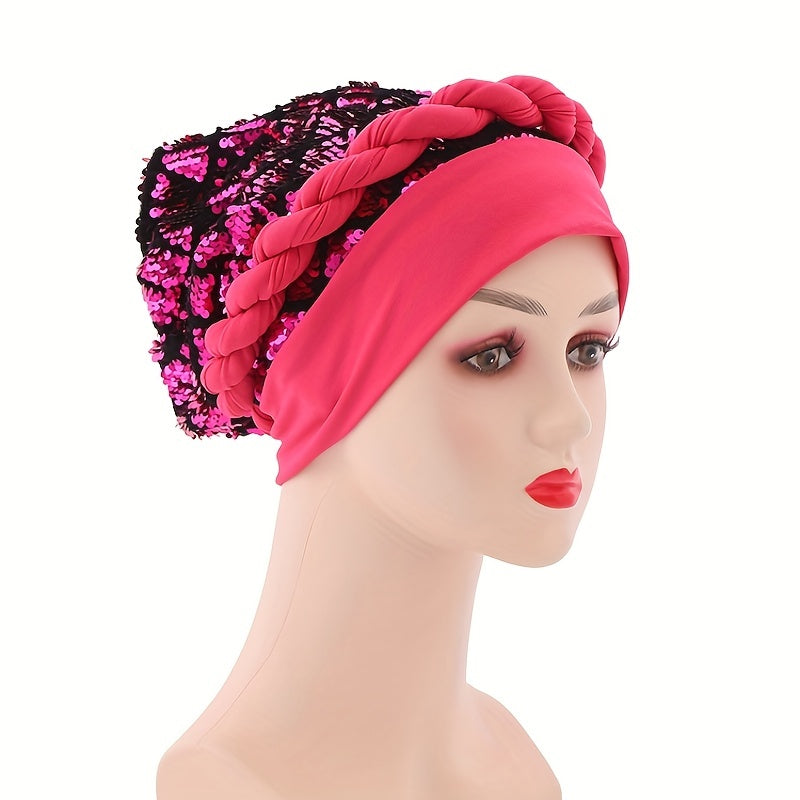 Sequin Turban Cap Head Wrap Solid Ramadan Head Scarf