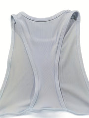 Solid Crew Neck Crop Tank Top Casual Racerback Sleeveless Tank Top