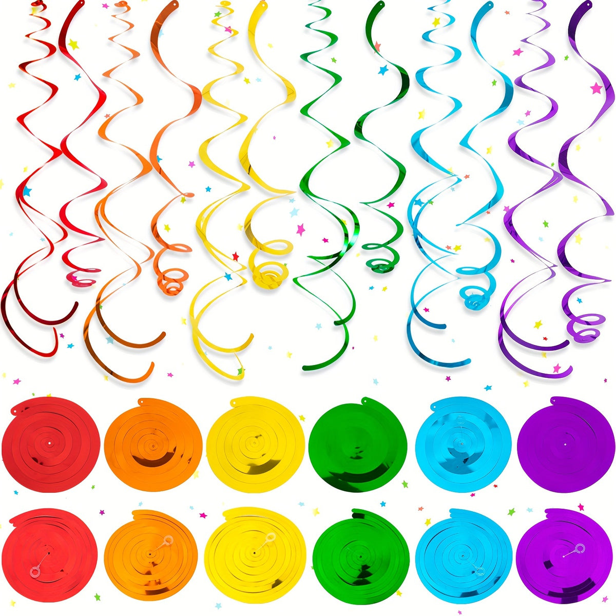 18pcs Rainbow Foil Swirl Decorations for Birthdays Weddings Bridal Showers