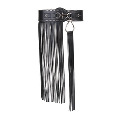  Punk Tassel Skirt PU Belt Rivet Decor Wide Waistband Fringe Girdle