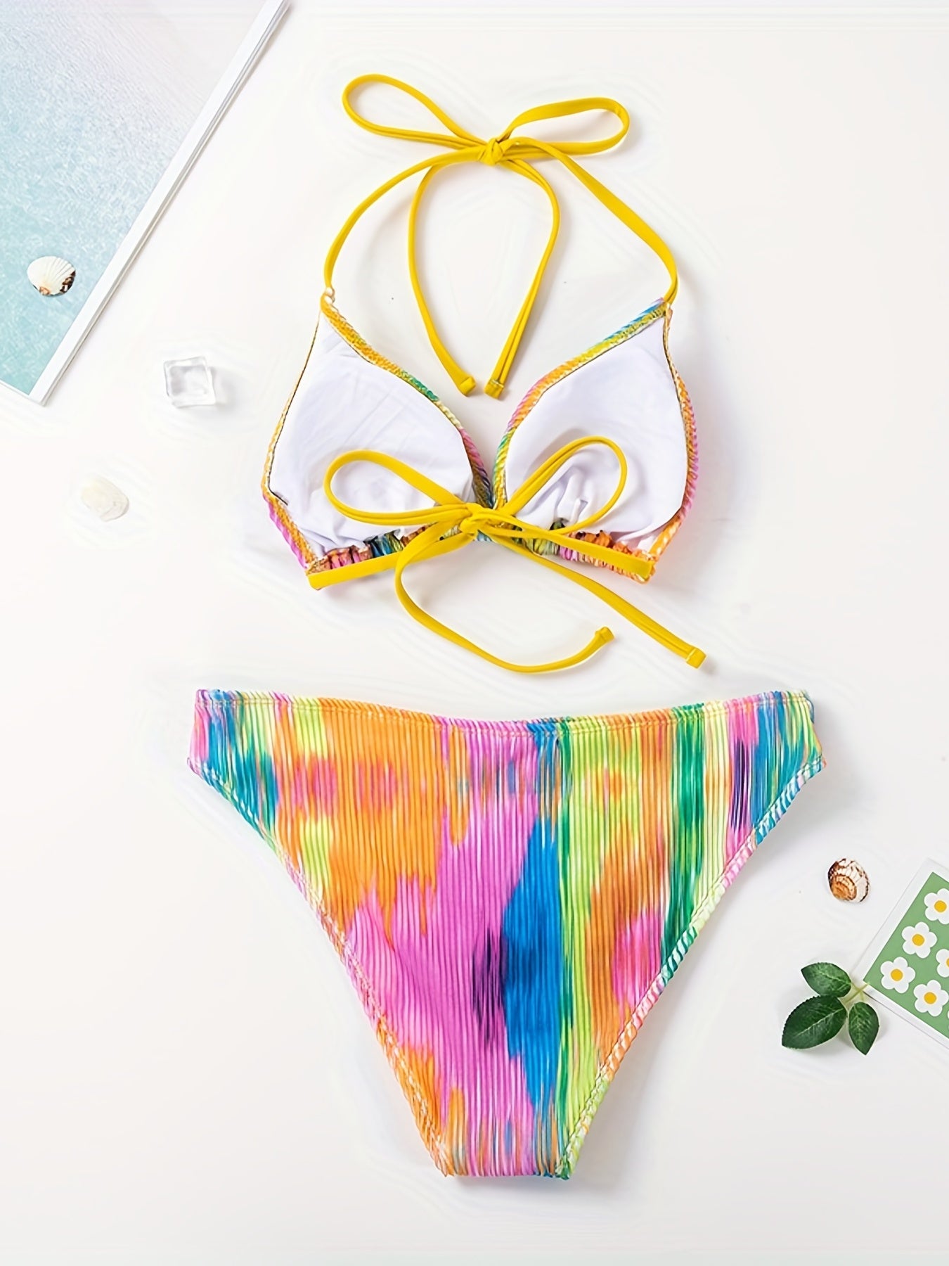 Tie Dye Print Halter Tie 2 Piece Bikini Set